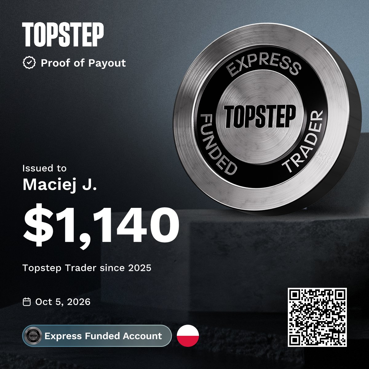 Screenshot of @mTraderNDX X post announcing a fourth Topstep XFA payout request