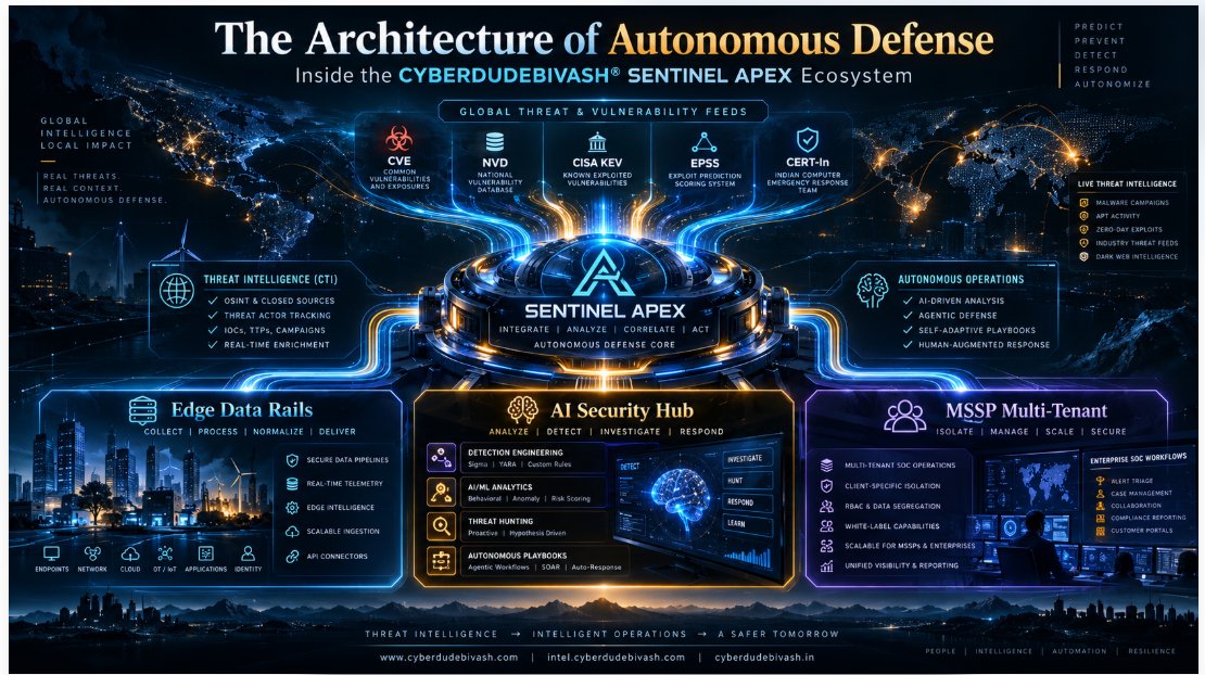 cyberbivash's tweet photo. I just published The Architecture of Autonomous Defense: Inside the CYBERDUDEBIVASH® SENTINEL APEX Ecosystem https://t.co/IDfCUE8NVy https://t.co/Mk9vsmqccP