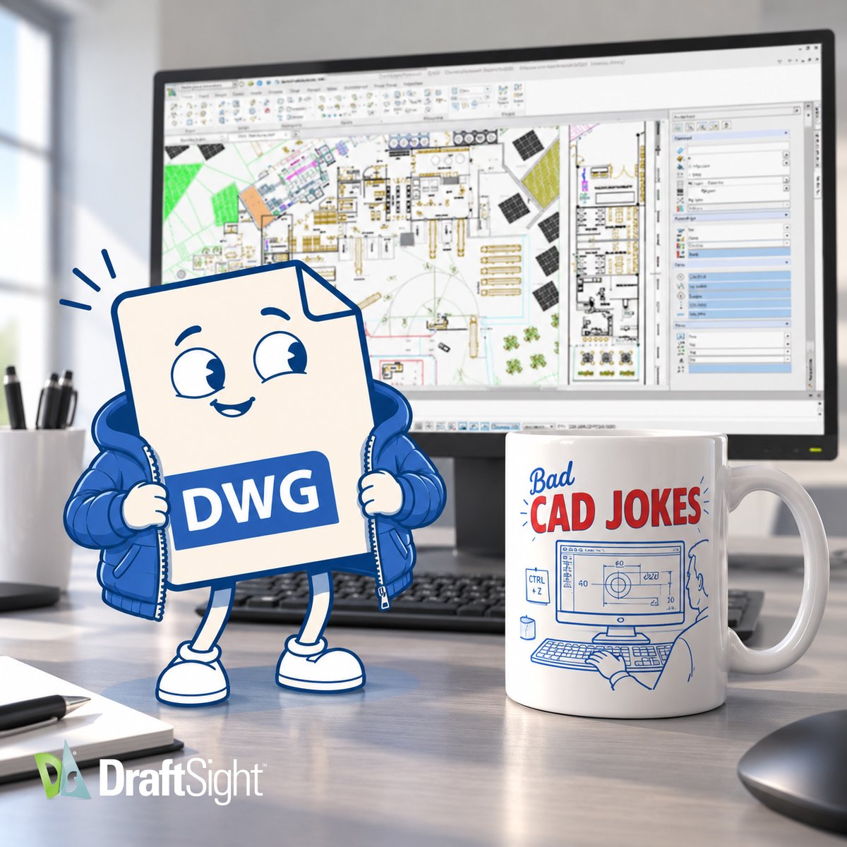 DraftSight's tweet photo. 😜 Bad CAD Jokes: Sorry in Advance.
Why did the DWG drawing need a jacket?
In case it needed another layer.

✅ Follow DraftSight on X for more CAD humor, tips &amp; tricks, and updates. https://t.co/wJguiFvqVG