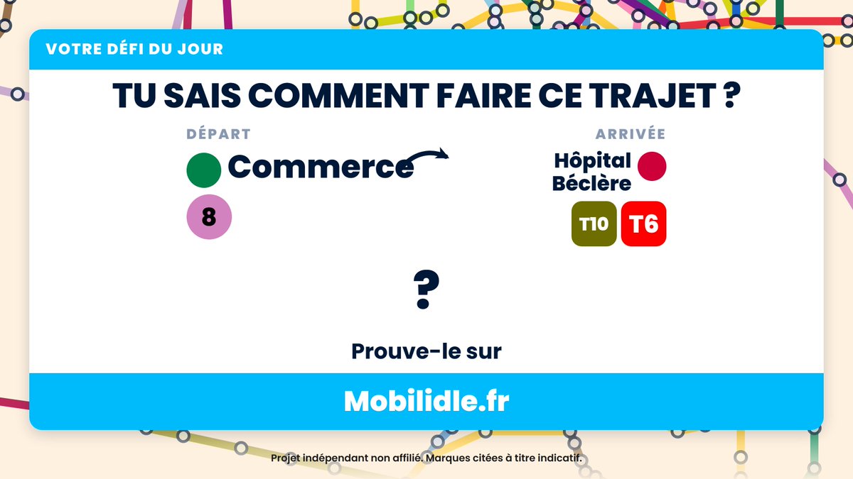 mobilidle's tweet photo. Le défi du 6 octobre 2026 : Commerce → Hôpital Béclère.

Le meilleur trajet, pas le premier qui marche. Lien en bio.

#Mobilidle #IleDeFrance #Transports #Metro #RER #Transilien https://t.co/43cH9RukGB