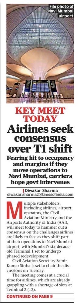 DiwakarSharmaa's tweet photo. Multiple stakeholders will meet today to hammer out a #consensus on the challenges airlines are likely to face as they shift part of their operations to Navi Mumbai #airport, with Mumbai’s six-decade-old #Terminal 1 set to undergo phased #redevelopment
https://t.co/ucEN8xQseq https://t.co/QFl4nF6TjF