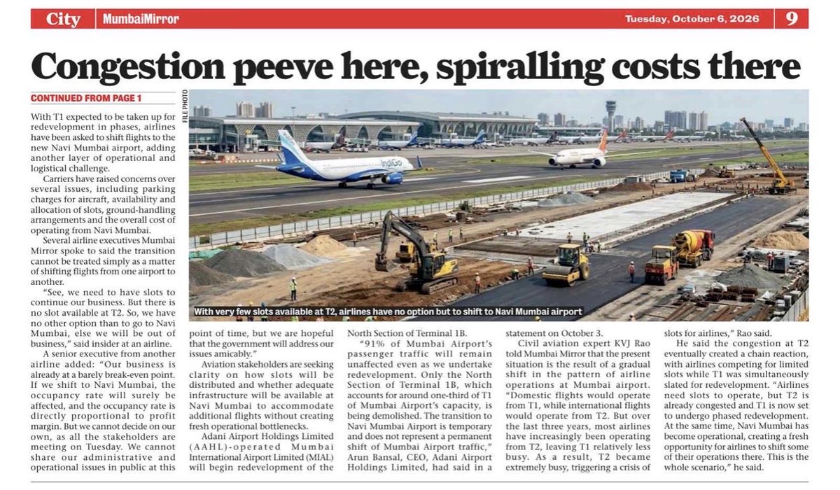 DiwakarSharmaa's tweet photo. Multiple stakeholders will meet today to hammer out a #consensus on the challenges airlines are likely to face as they shift part of their operations to Navi Mumbai #airport, with Mumbai’s six-decade-old #Terminal 1 set to undergo phased #redevelopment
https://t.co/ucEN8xQseq https://t.co/QFl4nF6TjF