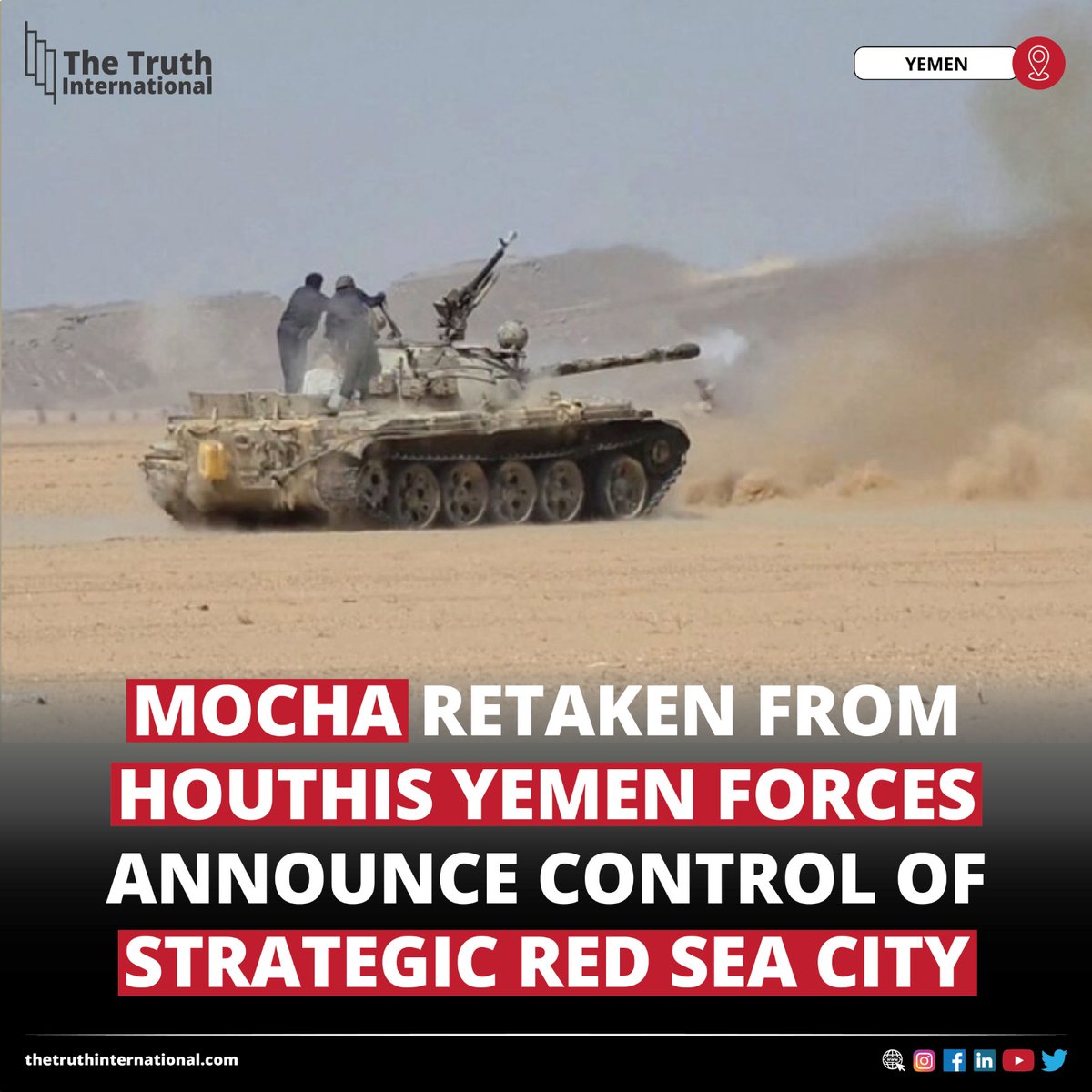 ttimagazine's tweet photo. Mocha Retaken From Houthis Yemen Forces Announce Control Of Strategic Red Sea City
FOR MORE DETAILS: https://t.co/ccNp1tziRH
#Mocha #Retaken #Houthis #Yemen #Forces #Announce #Control #Strategic #RedSea #City #TTI https://t.co/ctLLOMveto