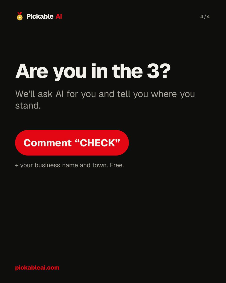 pickableai's tweet photo. How customers find you changed 👇
2016: search, scroll 10 links, compare.
2026: ask ChatGPT, Gemini or Perplexity, get 3 names.

Page 1 used to mean visible. Now only the top 3 exist.
Are you in the 3? Reply with your business + town 👀 https://t.co/QMidyOTsgC