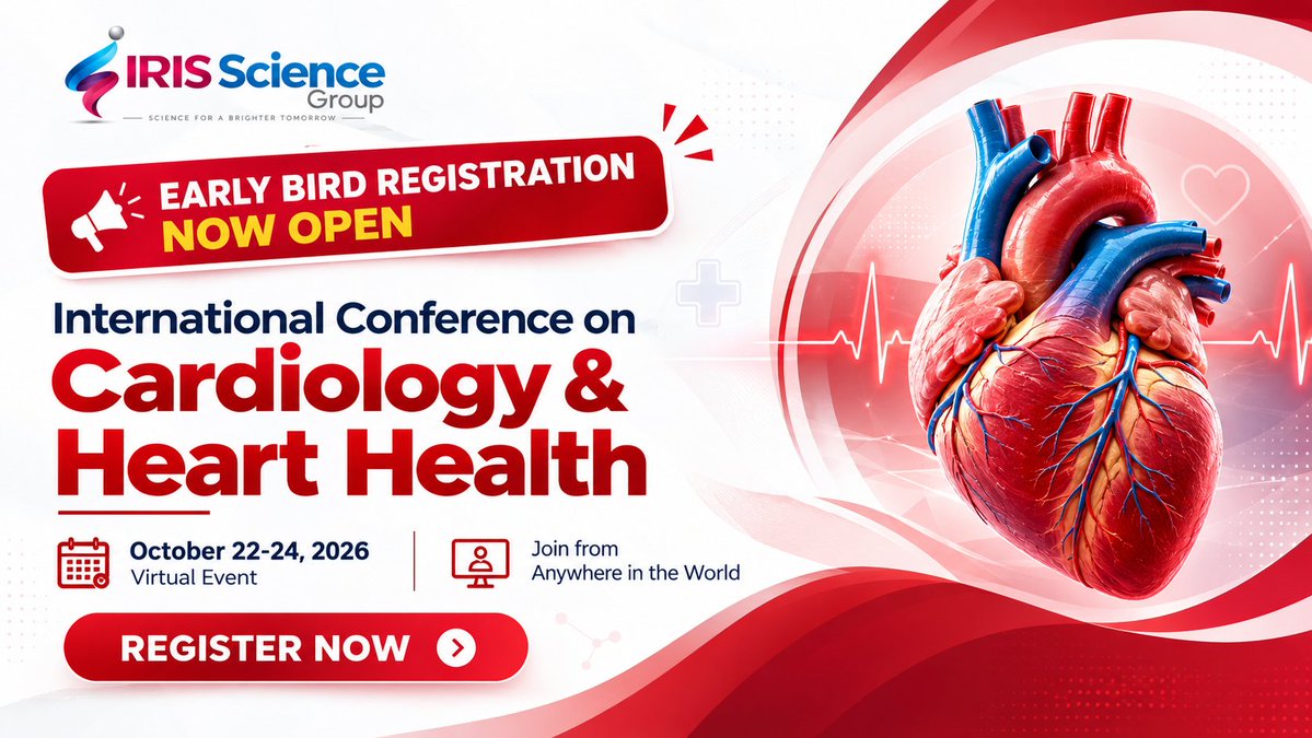 CardioSummits's tweet photo. 🐣 EARLY BIRD REGISTRATION IS OPEN!
Join the International Conference on Cardiology &amp; Heart Health ❤️
📅 October 22–24, 2026
💻 Virtual Event
Connect with cardiologists, researchers &amp; healthcare worldwide.
🎟️Register early &amp; secure your spot
#Cardiology #HeartHealth #Cardiology https://t.co/yNsC3wAi3h