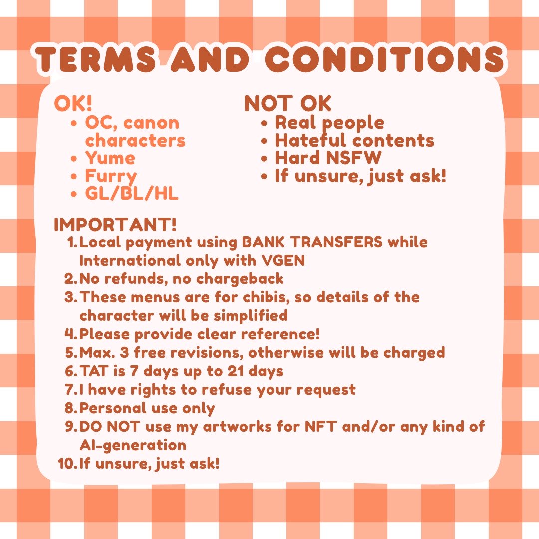 TUNAdikaleng's tweet photo. ☆*:.｡. chibi comms open ٩(๑❛ᴗ❛๑)۶
[RT and likes are very appreciated!]

I am opening comms for these chibi menus below both for local and intl!

For local: DM me ♪
Intl order please use my vgen below ⬇️

#artidn #vgencomms #commissionsopen https://t.co/vu8it8rkfq