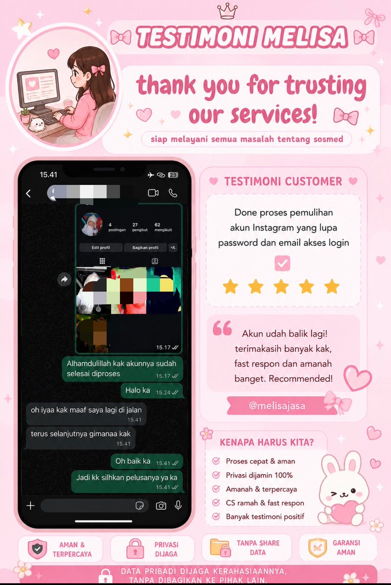 lovlingly's tweet photo. ALL JASA AKUNS

🌸 JASA HAPUS/PULIHKAN AKUN
🌸 JASA PEMULIHAN DAN BALIKIN AKUN LUPA PASSWORD/KE HACK
🌸 JASA LACAK LOKASI
🌸 JASA SADAP WA
🌸 JASA LACAK HP HILANG BY NO HP/IMEI
🌸 JASA HACK/PEMULIHAN AKUN (EMAIL, IG, WA, TWITTER/X, FB, TIKTOK)

☎️ cek WA di bio — fast respon https://t.co/JeekMgUJMH