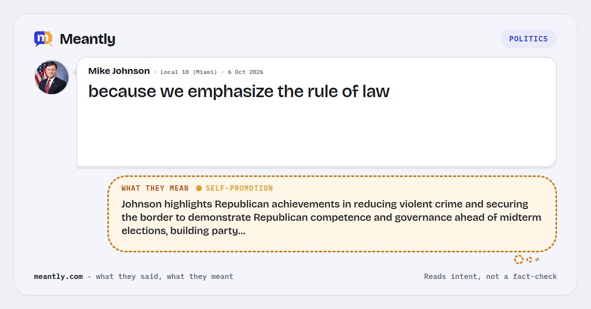 Meantlyhq's tweet photo. 🔥 Mike Johnson: “because we emphasize the rule of law”

Johnson highlights Republican achievements in reducing violent crime and securing the border to demonstrate Republican competence and governance ahead of midterm…

#MikeJohnson #Immigration #Elections #Politics https://t.co/WcJCHRhCGT