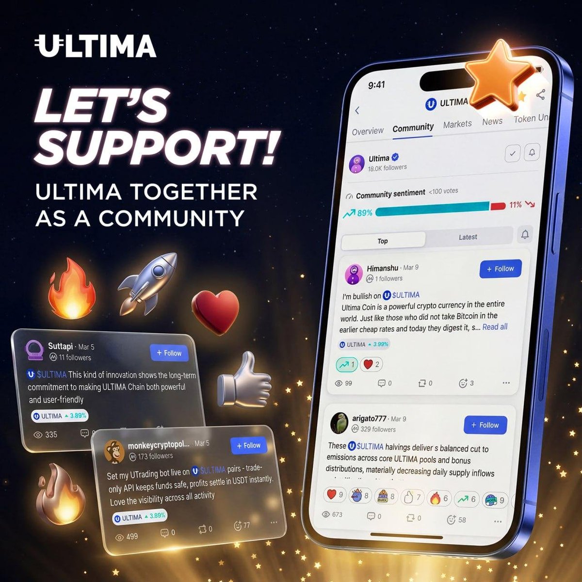 UltimaEcosystem's tweet photo. 💰 THE ULTIMA COMMUNITY IS BULLISH

🔹 According to CoinMarketCap data, 89% of the Ultima community members remain positive and believe that the ecosystem’s strongest achievements are still ahead!

🔹 Users from around the world are following ULTIMA’s development, discussing the latest news, sharing their impressions of the ecosystem’s products, and expressing their expectations in the comments section on CoinMarketCap.

If you haven’t left a comment about ULTIMA yet, now is the perfect time to join the discussion and support the ecosystem with your opinion!

⭐ And don’t forget to add ULTIMA to your Watchlist on CoinMarketCap to stay updated on important news and updates.

➡️ Support ULTIMA right now by leaving a comment mentioning ultima:native:
https://t.co/E1hfM6Rnnt