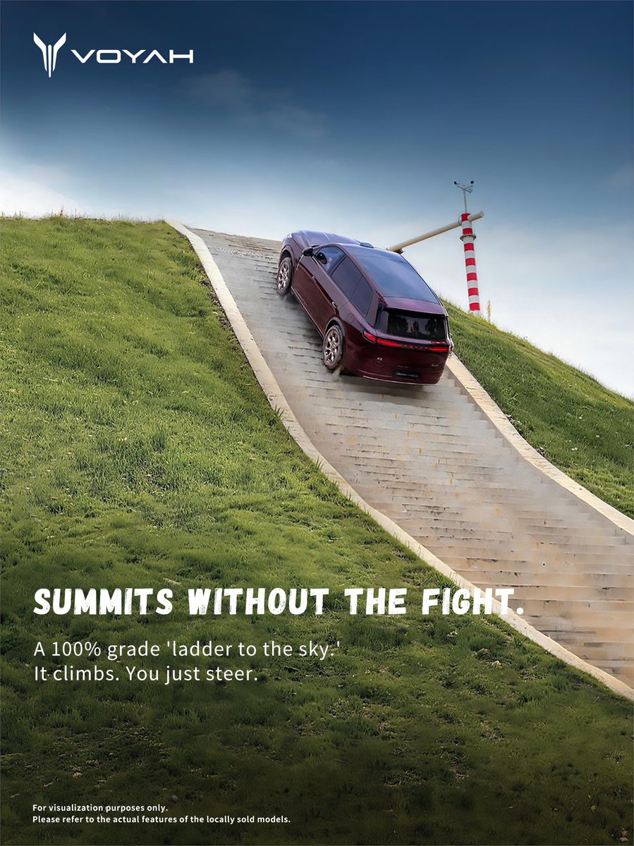 VOYAH_Motor's tweet photo. No Slope Too Steep. ⛰️
Loose gravel. Rock faces. V-ditches.
Bring on the rough stuff.
#VOYAHTAISHAN is built to take on challenging terrain and keep moving forward.
The real question: What’s next? 🔥
#VOYAH #FreedomToExplore https://t.co/t5BAHnrHCB