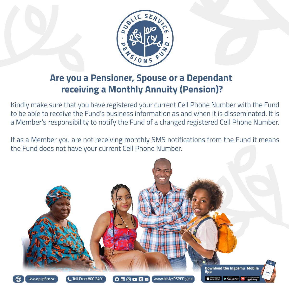 pspf_sz's tweet photo. Are you a Pensioner, Spouse or a Dependant receiving a Monthly Annuity (Pension)? https://t.co/5Gj2OSmzCa