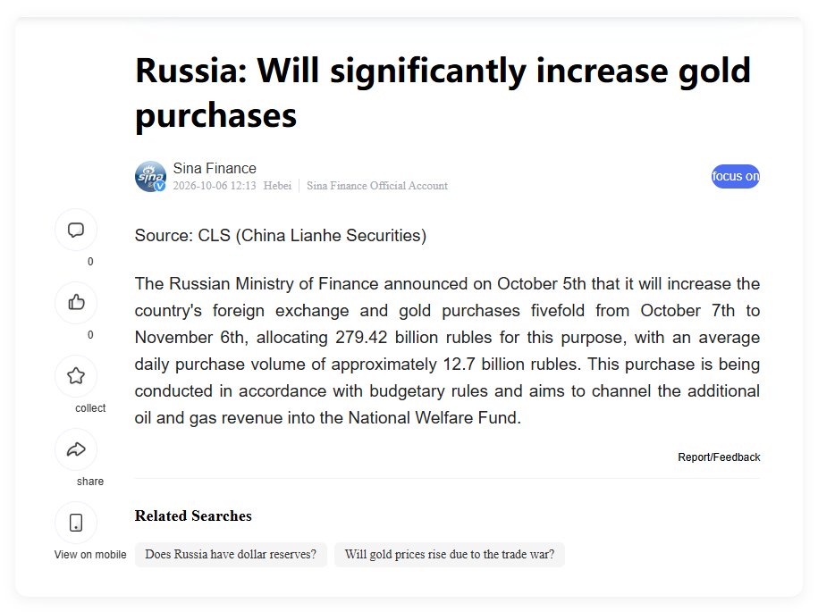 oriental_ghost's tweet photo. Break: Russia will purchase a large amount of gold https://t.co/QppzPQEeKj