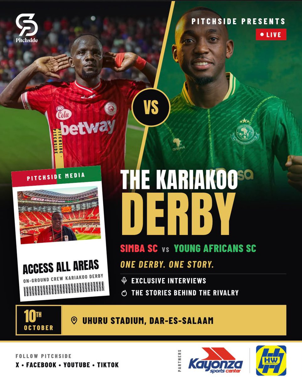 PetaTabu's tweet photo. 🆕|A C T I V E🚀.
For a 2️⃣nd time, we bring you the #KariakooDerby, the biggest game in East & Central Africa.
🎥|Derby Experience |Exclusive Interviews|Fans Reactions.
Big S/O to @HardwareWorldUG x Kayonza Sports Centre for making it happen🙏.
#PitchsideInDar. #SimbaYanga. https://t.co/2Rf400fJ6g