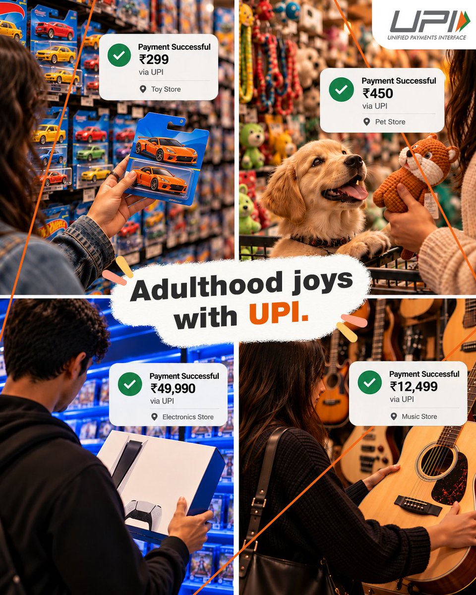UPI_NPCI's tweet photo. Turns out, growing up means occasionally getting to make your younger self happy.

Whatever was on your childhood wishlist, here's to finally living them all with UPI.

#UPI #UPIChalega #LifeWithUPI https://t.co/tFUPhknbME