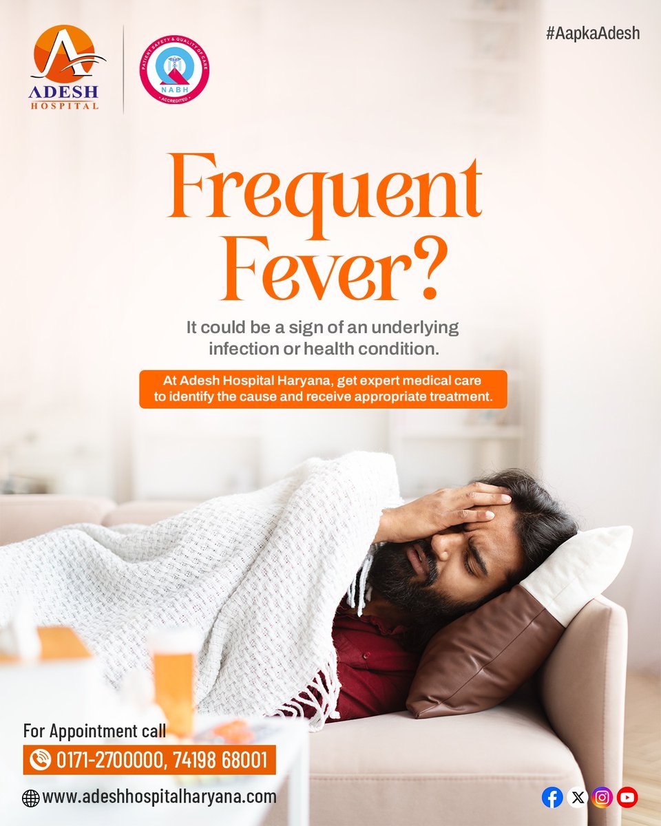 AdeshHospital's tweet photo. Frequent Fever? Don’t Ignore It.

Recurring fever may be a sign of an underlying infection or other health condition that needs medical attention.

📞Call Now: 0171-2700000 | 74198 68001

#AdeshHospitalHaryana #FrequentFever #GeneralMedicine #FeverCare #PatientCare #Kurukshetra https://t.co/jzNHrvKA9L