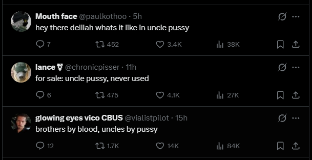 Rodan_91's tweet photo. every other tweet is uncle pussy now https://t.co/cxSfnXCTyS