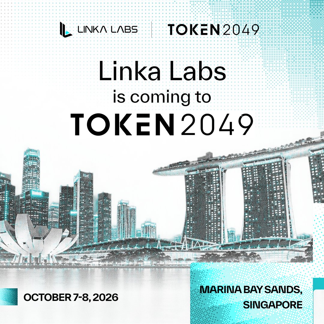 LinkaLabs's tweet photo. Singapore, see you soon! 🇸🇬

Linka Labs is coming to TOKEN2049.

📍 Marina Bay Sands
📅 October 7–8, 2026

Let’s connect and talk about what’s next for AI storage 👀

#LinkaLabs #TOKEN2049 https://t.co/ViHabIIk3E
