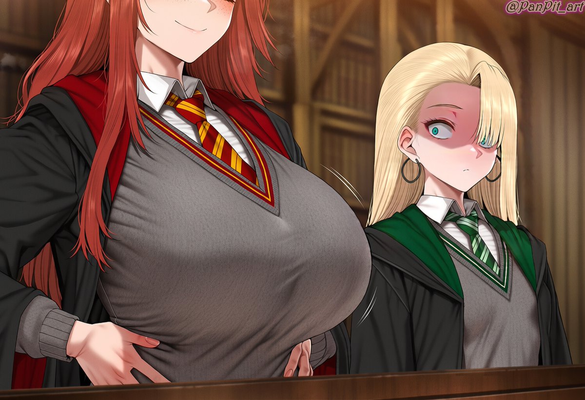 PanPit_art's tweet photo. ロン・ウィズリー　V.S.　ドラコ・マルフォイ 
「純血」の圧倒的な格差が…😨

マルフォイちゃん、小さいのだってちゃんと需要あるよ…
落ち込まないで、頑張って！😭

ロン・ウィーズリー♀️ / Ron Weasley TS
ドラコ・マルフォイ♀️ / Draco Lucius Malfoid
Harry Potter Series SFW Illustration
#malfoid #malfoy #HarryPotter