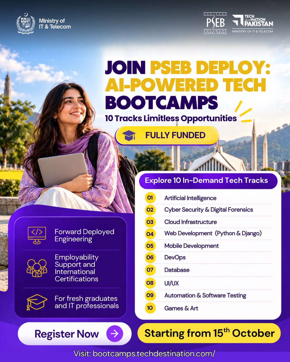PSEB's tweet photo. Build practical AI skills with PSEB DEPLOY fully funded tech bootcamps featuring 300 hours of hands-on labs, capstone projects, and the Forward Deployed Engineer framework.

Open to IT graduates, PSEB/P@SHA employees, and freelancers.

Apply now: https://t.co/XL3SCFXF5Z

#PSEB https://t.co/c3sKcR8acg
