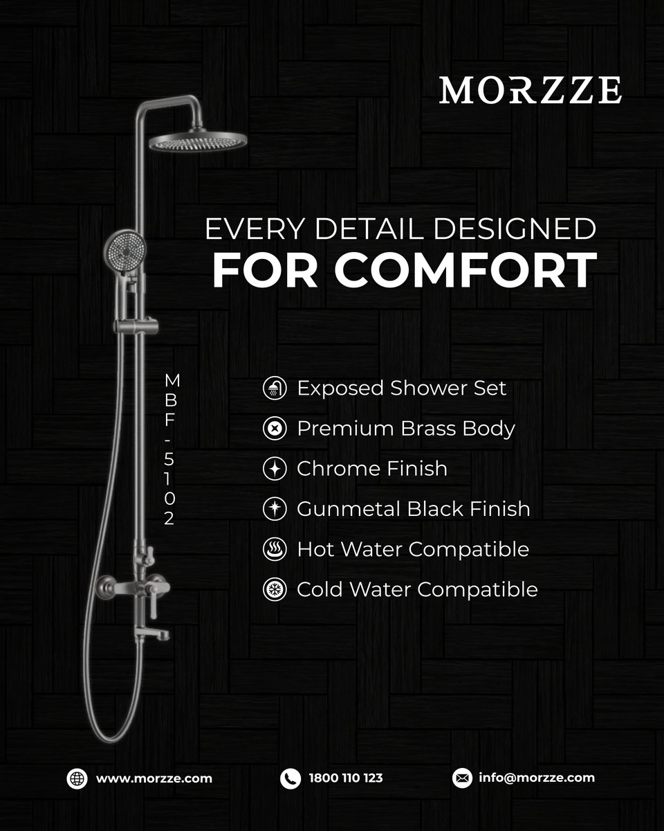 MorzzeIndia's tweet photo. More comfort with every drop. 🚿 Swipe for the details ➡️
Premium brass. Chrome or Gunmetal Black. Hot &amp; cold compatible.

#Morzze #MBF5102 #LuxuryBathroom https://t.co/3fOVlkp0ul