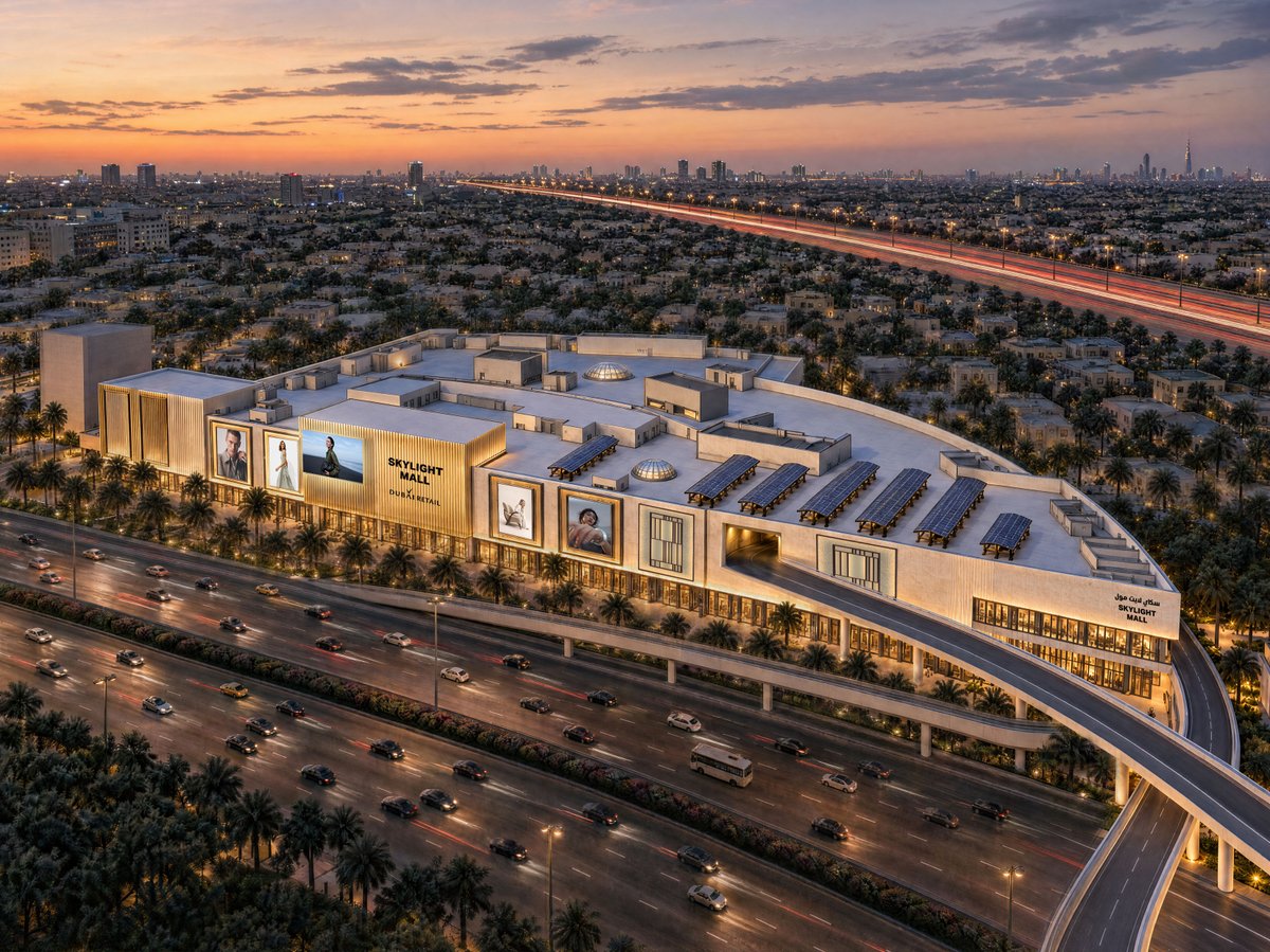 DXBMediaOffice's tweet photo. Dubai Retail, under Dubai Holding Asset Management, unveils Skylight Mall, a new super-regional destination set to open in 2027 on Al Khail Road. Spanning 1.3 million sq. ft. of gross leasable area (GLA), the mall will feature more than 360 stores, making it the latest addition to Dubai Retail’s growing portfolio of 58 malls and lifestyle destinations across the emirate.