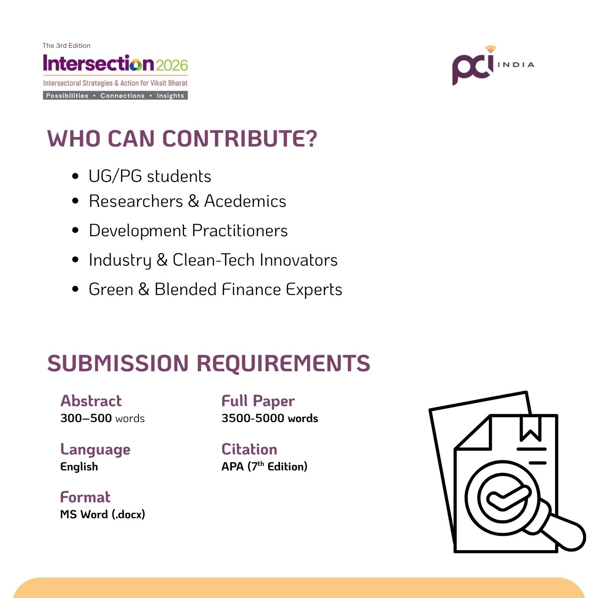 PCI_India_'s tweet photo. PCI India invites papers for the 3rd Edition of #Intersection2026 across 5 themes: Clean Energy &amp; MSME Transitions | Rural Green Transitions | Circular Economy | Green Finance | Carbon Markets &amp; ESG

Submit your paper: https://t.co/MNH4LXsARD
Know more: https://t.co/rj8mo9KkbW https://t.co/O3FgMQJaOU