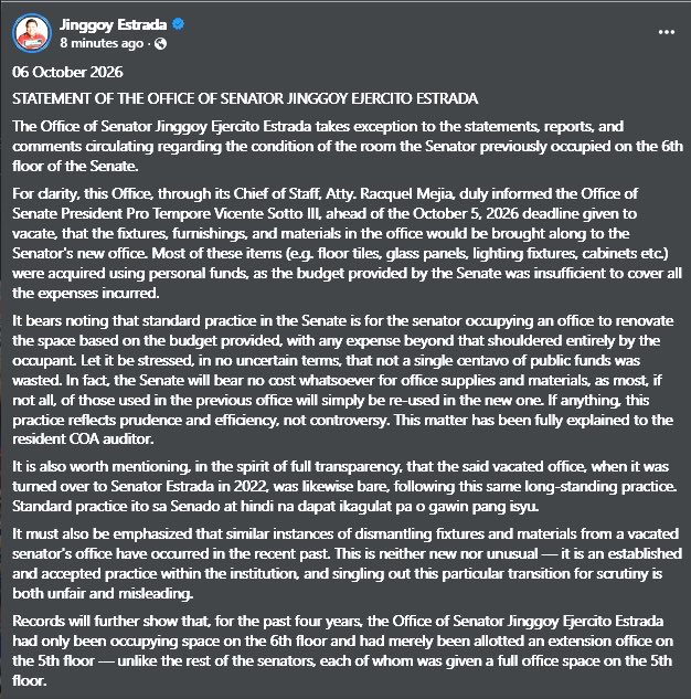 iampinglacson's tweet photo. I take exception to the statement pertaining to the state or condition of the same Pro Tempore office that I turned over to Sen Estrada in 2022. Nothing was removed nor destroyed, precisely because government funds were used when I refurbished it when it was turned over to me. https://t.co/DOXv5Tu75k