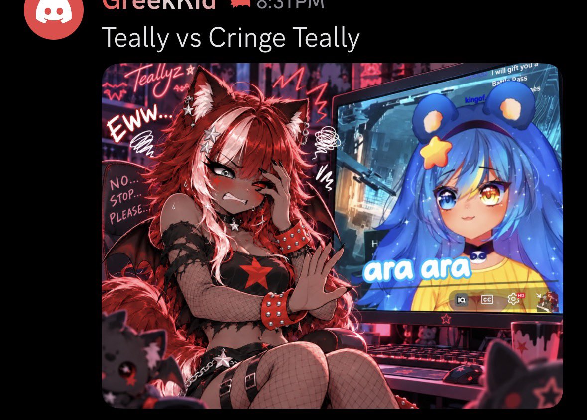 Teallyz's tweet photo. watched old cringy vids of me vtubing from 2019-2020 with the bats and then they fucking genned this because I was cringing so bad LMAOO 😭😭😭 https://t.co/ZFao19Oh5A
