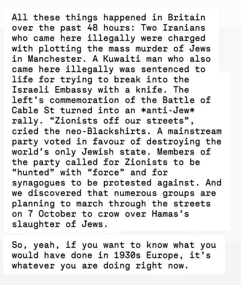 sleeepysandy's tweet photo. My leftie former friends: this. 

And yeah, I don’t care that it’s Brendan O’Neill. Whatever is true is my own. 

I’m a Zionist, out and proud. https://t.co/79IknasIIN