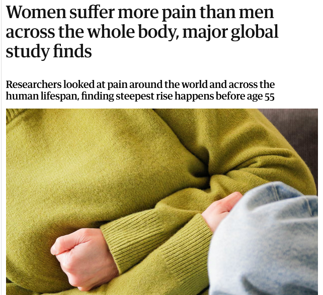englishbounder's tweet photo. More gynocentic anti men feminist horseshit from the sewer media.
Apparently men don't feel physical pain anymore but wimmin do, 24/7.
"The survey" says so??? Made by lefty feminist academics no doubt.

#manosphere #health #masculinity #men #Karens #feminists #misandry #women https://t.co/qvDVWqYaBs