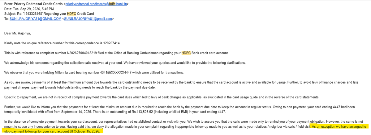 AdvAyushiLP's tweet photo. DND granted till 15 Oct, yet recovery agent Vijendra (9993164592) visited my home on 5 Oct. He and another number also called me despite the DND. Unacceptable! Take immediate action, stop calls/visits and investigate the agents involved.
@RBI
@RBIsays
@hdfccards 
@HDFCBank_Cares https://t.co/k1pVwViy9u