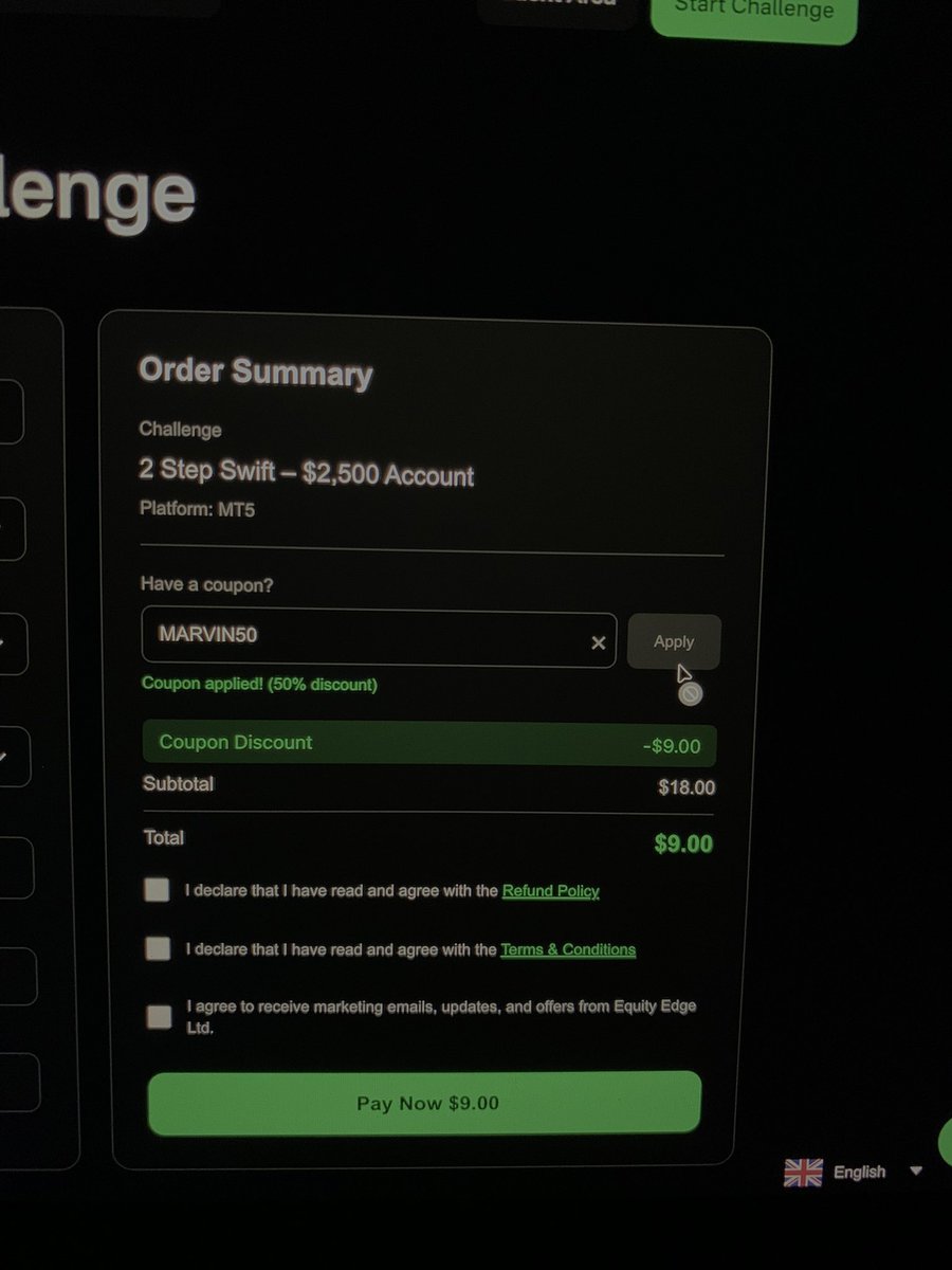 InnocentMarve11's tweet photo. Good morning traders ❤️

It’s a new day 

The year is about to end and you can still achieve your goals, might not be everything but you can still cover some. 

If you can pass a $50k account this year it can still make a positive impact on your life, not just this year also next year. 

And with equity edge running a 50% discount you can get any account half the price if you use code ‘MARVIN50’ 

And you can also get an account as low as $9 

Don’t sleep on this let’s make this count
