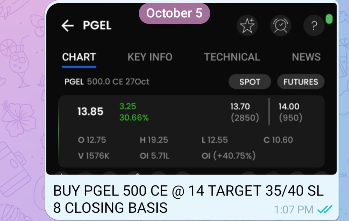 Satejmentorship's tweet photo. 📈 PGEL 500 CE | BTST BOOKING UPDATE

🎯 Entry: ₹14 → ₹30
💰 Profit Booked: ₹15,200 per lot
📊 Return: +114.29%
📦 Lot Size: 950

✅ Partial profit booking advised. Trail SL on remaining quantity.

🎯 Next Targets: ₹35 / ₹40

#PGElectroplast #PGEL #OptionsTrading #BTST #NSE https://t.co/xwTstMvOhJ