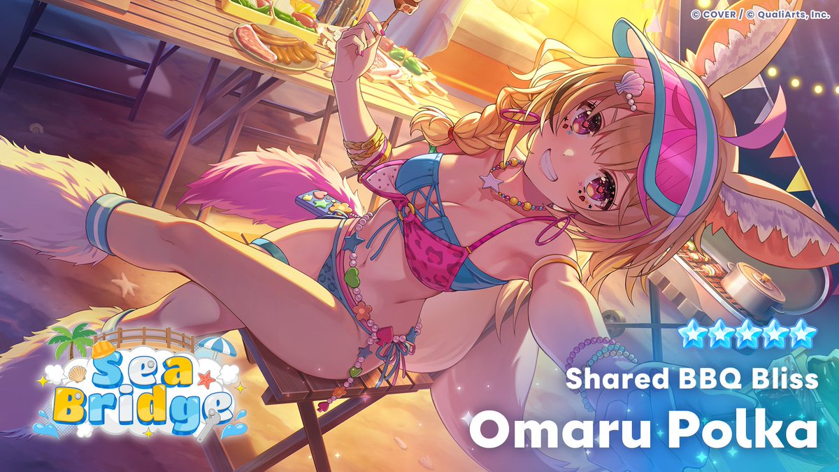 holo_dreams_en's tweet photo. /／
A new ★5 Member enters the stage!✨
Available in the gacha starting Wednesday, October 7 at 11:00 AM (JST)!🎉
\＼

Revealing the illustration for ★5 [Shared BBQ Bliss] Omaru Polka🎪

Obtain both her Park Outfit and Live Outfit when pulling her!✨

🔽 Check the thread below for the Outfit videos & Skill info👗✨

#holodori #OmaruPolka