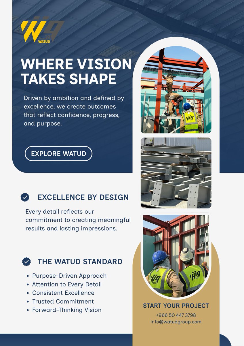 watud_group's tweet photo. Build better with WATUD.
#watudgroup #excellence #quality #innovations #SteelSolutions #construction #fitout #pipefittings #valves #manufacturing #renovation #saudiarabia #Vision2030 https://t.co/AGaJ9hVH8A