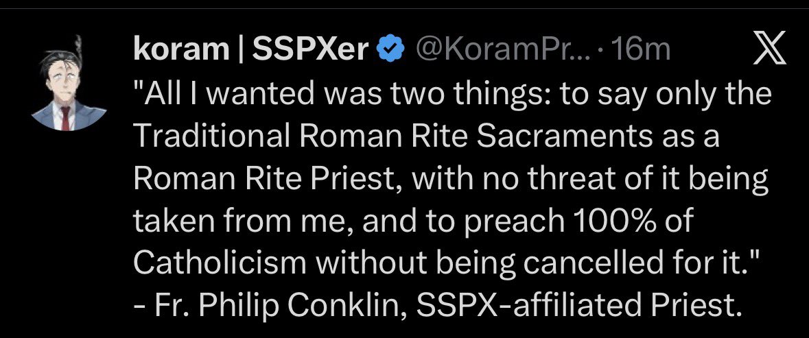 What about communion with the Holy See? Because that is actually the ultimate criterion for being a Catholic. (No, Leo XIV isn't Pope, but Rev. Conklin believes him to be.) 