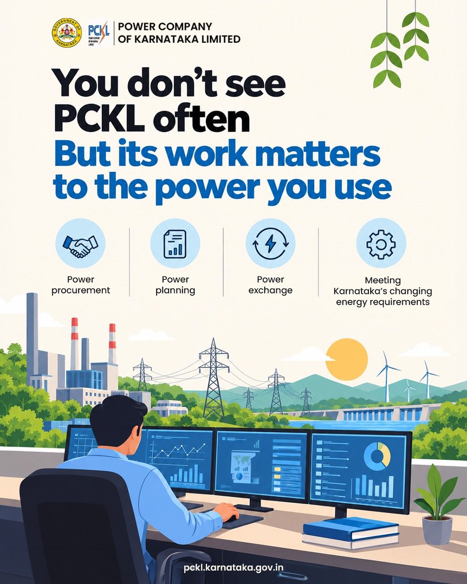 pckl_official's tweet photo. You may not see PCKL, but you feel its work in every unit of power.
Powering today, planning for tomorrow
#PCKL #PoweringKarnataka #PowerPlanning #PowerPurchase https://t.co/0EI7nQm4en