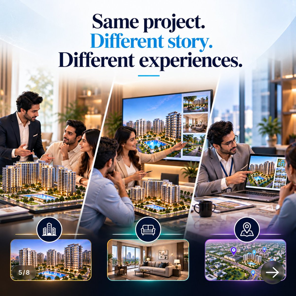 ipangram's tweet photo. ⚠️ One project. How many versions of the story?

Different salespeople. Different channel partners. Different messages.

Immarsify™ AR brings one consistent project experience to every sales conversation.

#RealEstate #PropertyDevelopment https://t.co/wsm1ABahPu
