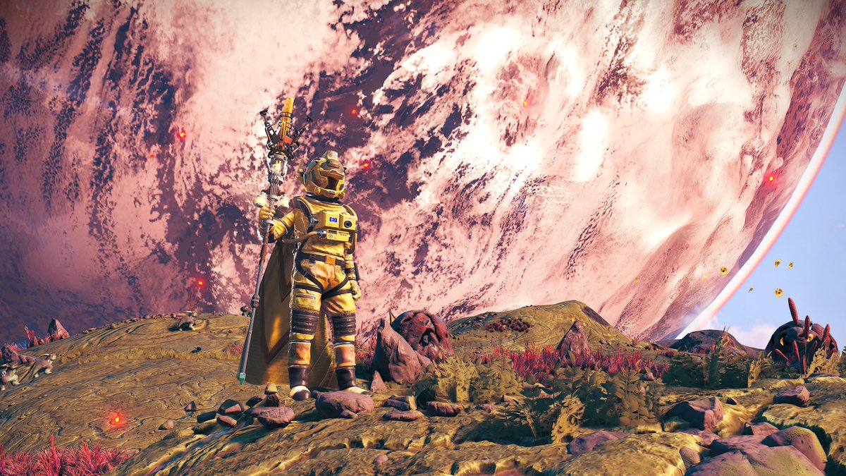 nomadxplores's tweet photo. That planet behind me is very close to the one I am currently in.. spooky !

#nomanssky #ournmsuniverse https://t.co/V0eMOT5EZv