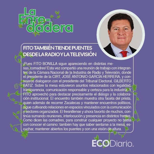 Ecodiariozac's tweet photo. 🍃 #LaEnredadera | FITO BONILLA sigue tendiendo puentes. Ahora se sentó con la CIRT a fortalecer diálogo, colaboración y comunicación responsable.
#FitoBonilla #CIRT #Zacatecas #EcoDiario https://t.co/WwyqqSwPs5