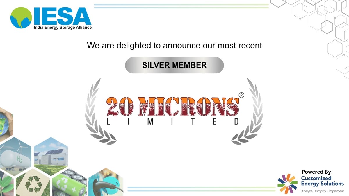 IndiaESA's tweet photo. @20Microns joins IESA as a Silver Member!

With expertise in industrial minerals and specialty materials, 20 Microns is bringing its capabilities to India’s evolving energy and advanced materials ecosystem.

#IESA #SilverMember #20Microns #AdvancedMaterials #Energy #CleanEnergy https://t.co/cdDZ2JfUHh
