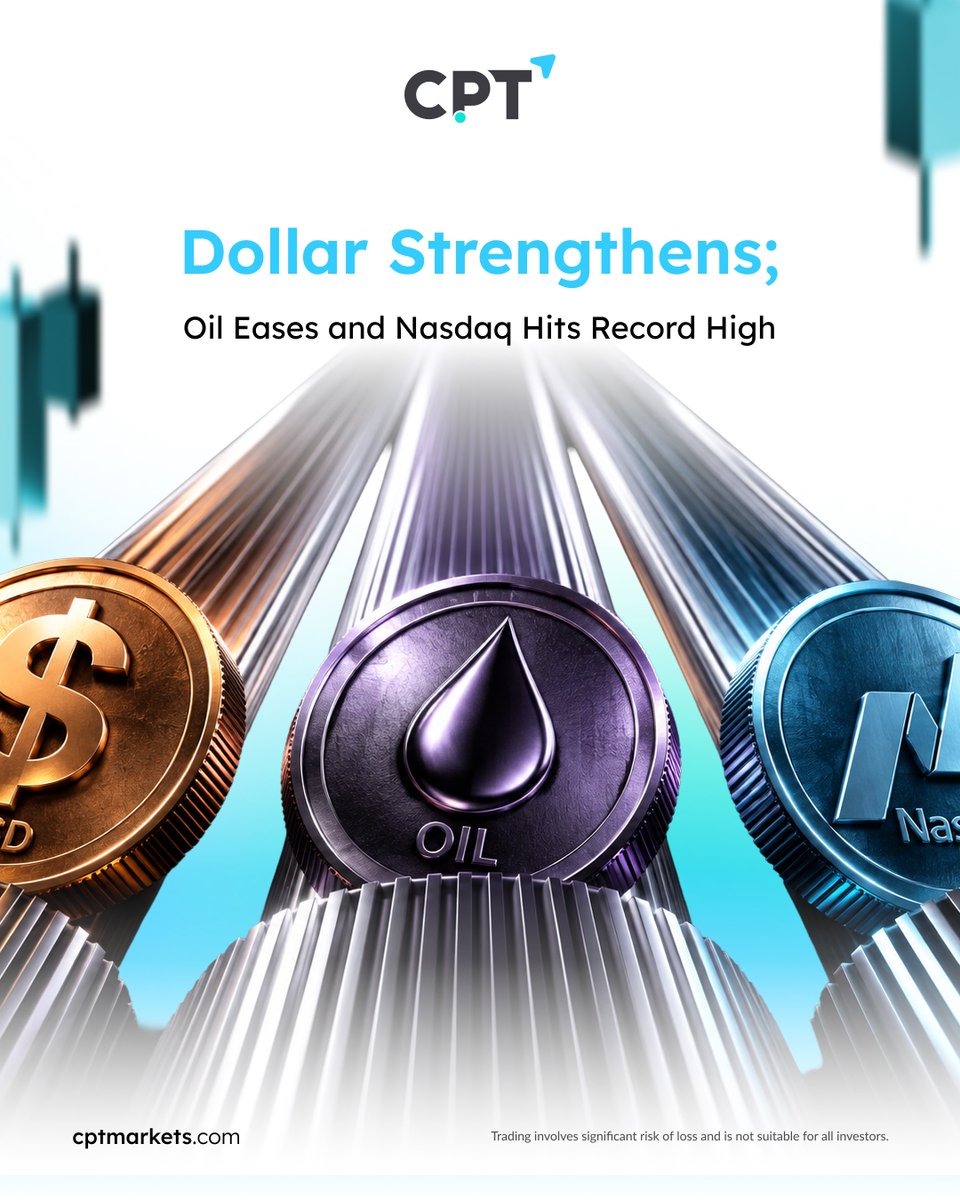 CPTMarkets_Intl's tweet photo. 6 OCT | MARKET SNAPSHOT 📊

💵 DXY: 102.50
📈 Nasdaq: 27,477.31
🛢️ WTI: $89.33

Markets will also focus on upcoming US employment and trade data, API crude inventories, and comments from Fed officials.

🔗 Daily Analysis: https://t.co/POdYZxDYsP

#CPTMarkets #MarketUpdate https://t.co/21c7EBlb8G