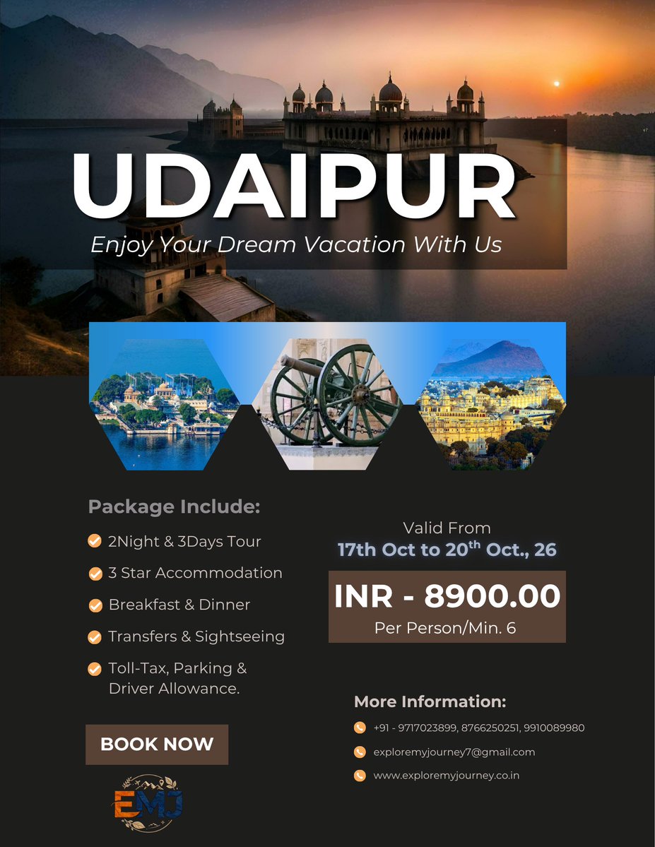 ExploreMyJourne's tweet photo. #explore #trending #travel #rajasthan #rajasthantourism #rajasthantrip #coupletour #solotrip #grouptour #foryou #longweekendtrip #udaipur #lakecity #delhi #citypalace #lakepichola #honeymoonpackage #weekendinudaipur #festivaltravel #hotelreservations #udaipurhotels #lakeviewroom https://t.co/TMrGGPcXbE