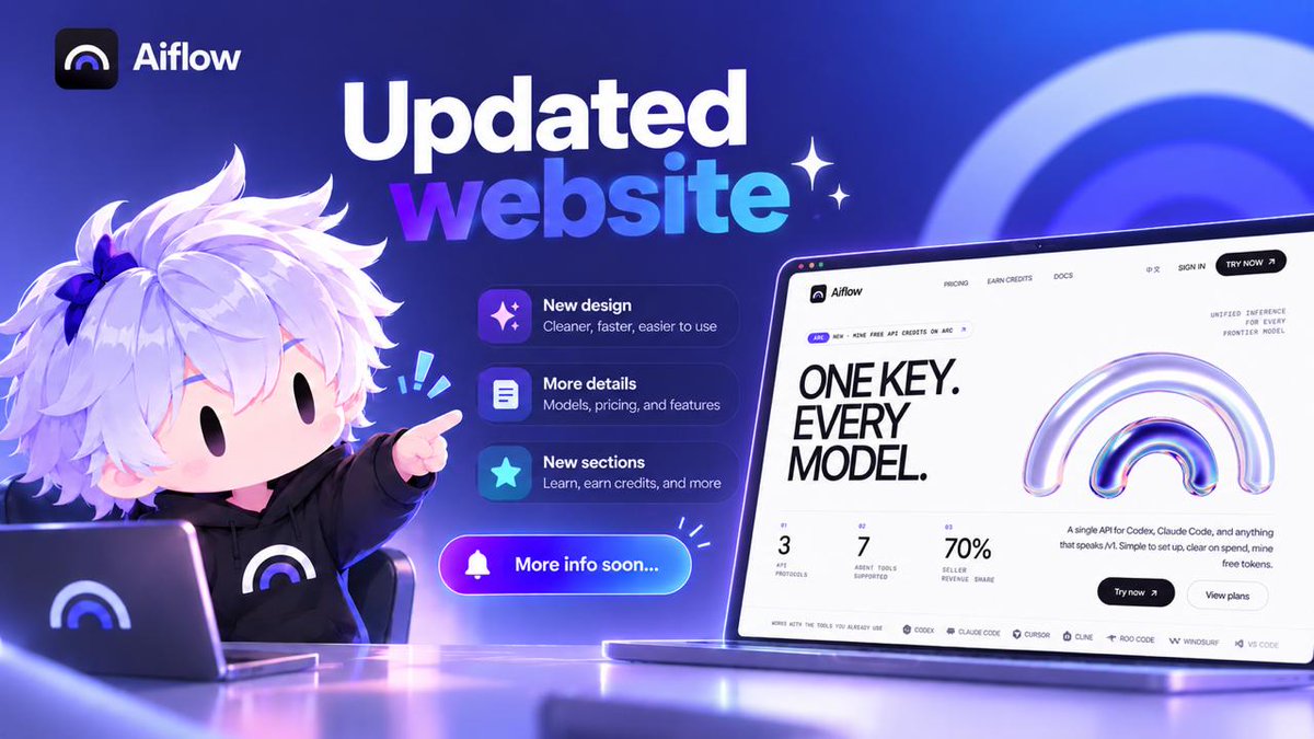tryaiflow's tweet photo. AIFlow just got a fresh new look

We’ve made some big changes to the platform to lay the foundation for what’s coming next.

Over the next few days, we’ll be announcing new products, new features, and new partnerships. All bringing even more to AIFlow.

Stay tuned 👀 https://t.co/AkotYU0Sky