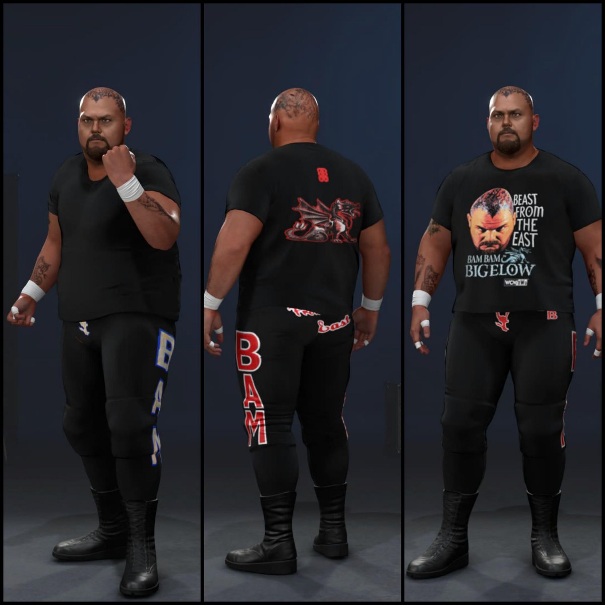 KRadiation's tweet photo. Late WCW era Bam Bam Bigelow online. #WWE2K26 
(Also has previously made and uploaded 2 flame attires as alt attire options)
Comes with custom render and moveset by @The_SkyFactor 

TAGS 2KG  KRAD https://t.co/UFenJFr0iA