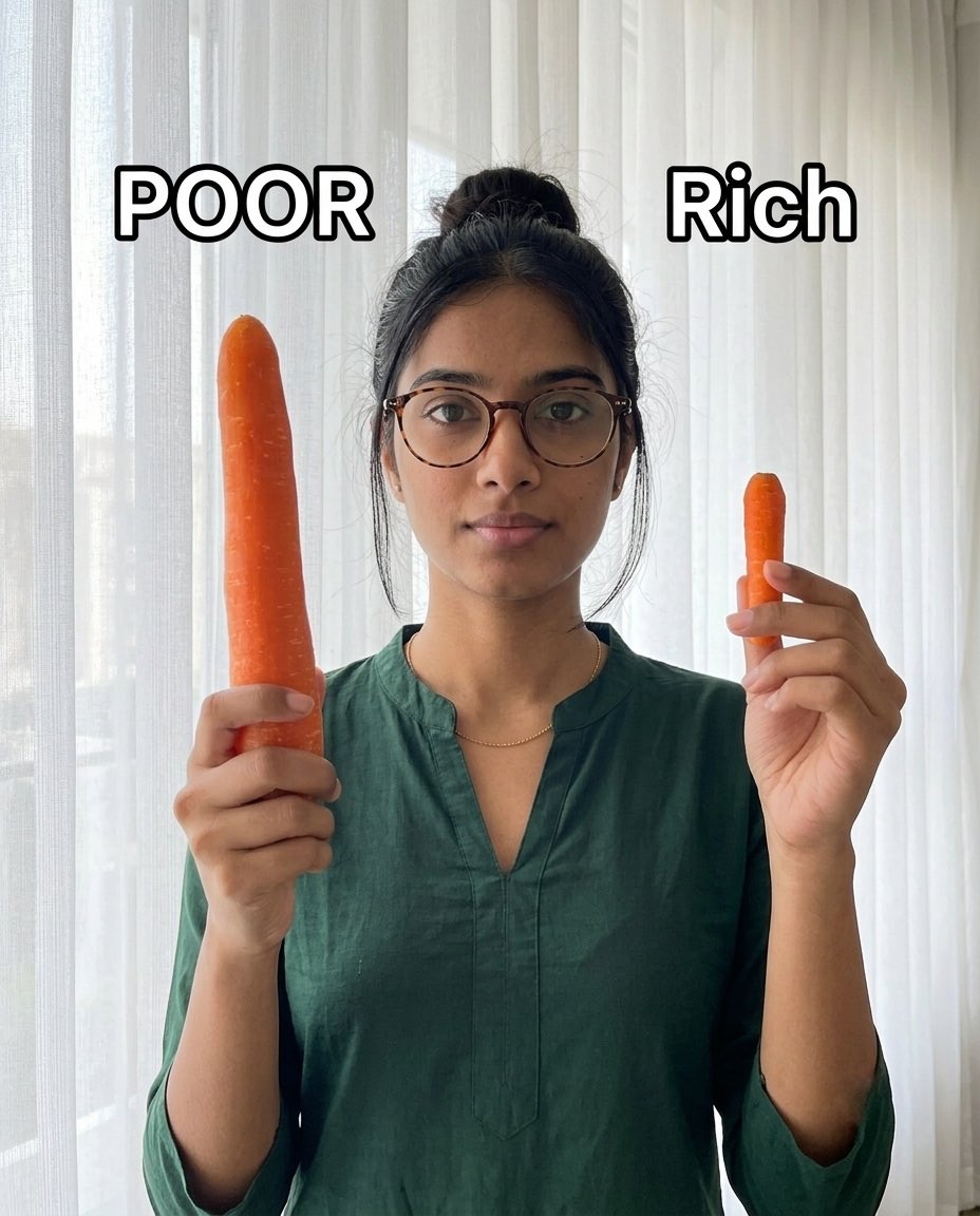 justindianlover's tweet photo. POOR got the longer one Rich is still smiling though 😂
.
#POORvsRich #CarrotMeme #FunnyMeme #Relatable #Meme #SizeMatters #DesiMeme #Humor https://t.co/gzzeoIwAC9