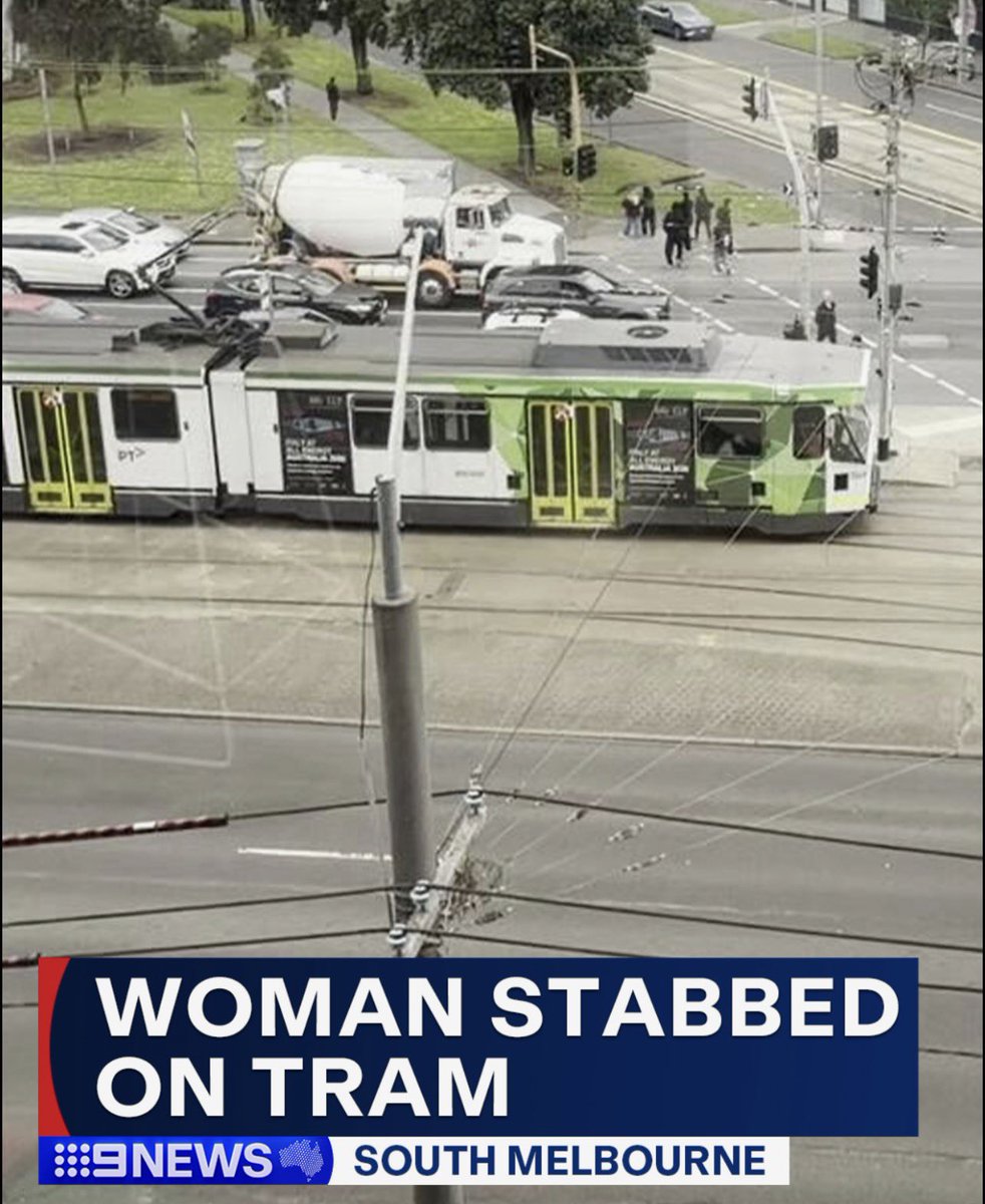 JillMarinelli1's tweet photo. A 51-year-old woman was stabbed in the neck on a Route 1 tram in South Melbourne around midday on Tuesday, 6 October 2026, as the tram pulled up at a stop on Eastern Road near Kings Way. The driver heard passengers yelling and opened the doors. A man then left the tram and was chased by two passengers. Police arrested a 37-year-old man of no fixed address nearby; he was expected to be interviewed later that day. The woman was treated at the scene and taken to The Alfred Hospital with non-life-threatening injuries.
Reports describe it as a suspected random daylight attack. A passenger who helped the woman later told 3AW she had already felt uneasy about the man.