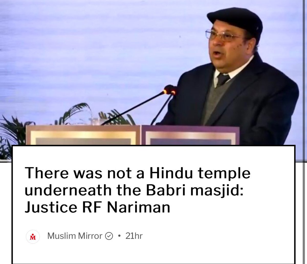 rishibagree's tweet photo. RF Nariman was representing Hindus in the RJB case, took crores from Hindu organisations and then gave this statement on 5 December 2024.

In the same lecture he called the 2019 verdict a “great travesty of justice” https://t.co/4CCJnfQBGW