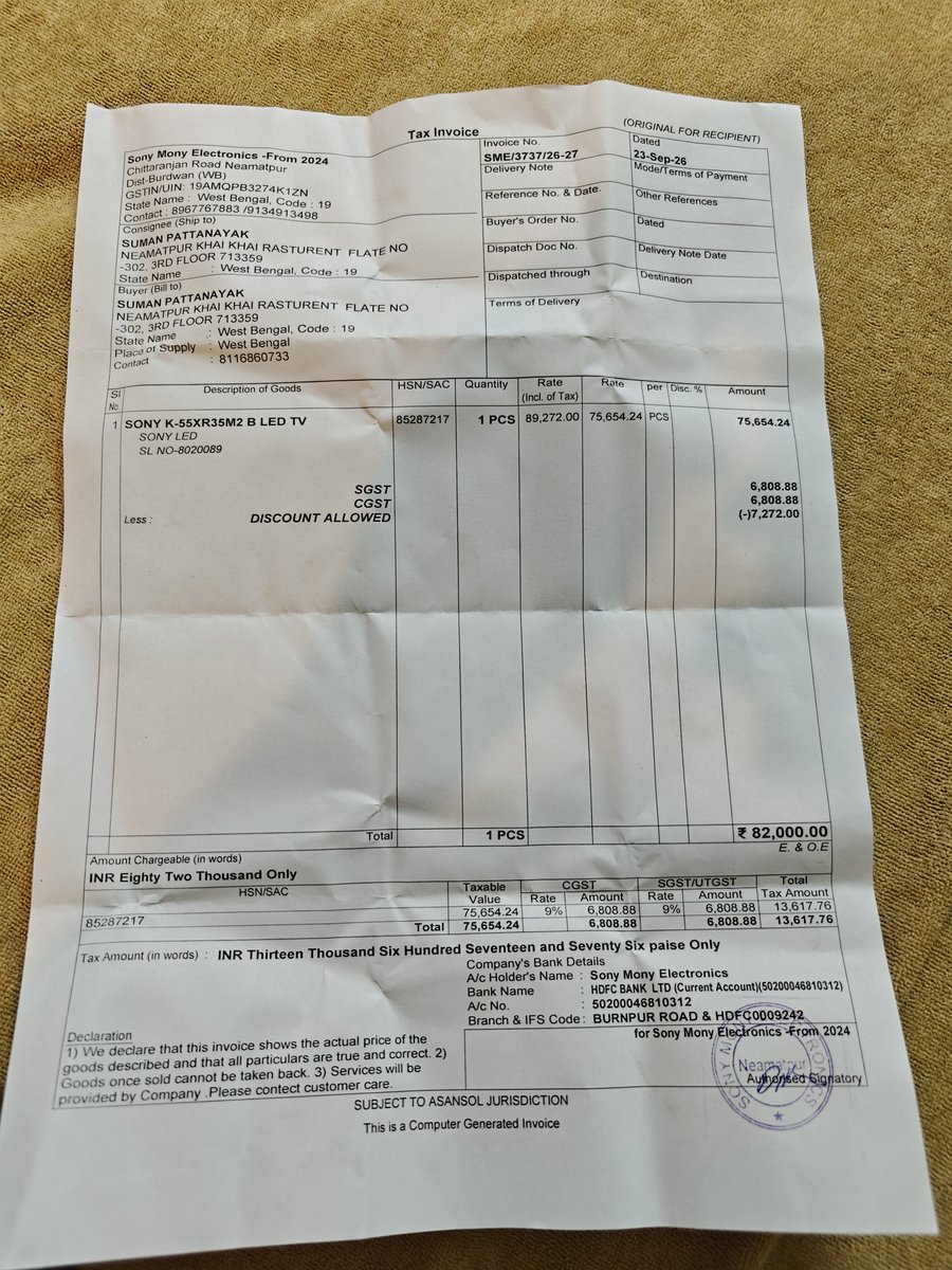 im_pattanayak's tweet photo. I want Immediate Replacement of Defective New Sony BRAVIA 3 M2 TV,which is malfunctioning and has a persistent defect.
Around September 29–30, I noticed The screen now flickers constantly and frequently goes completely black,making the television completely unusable.
@sony_india https://t.co/s667c5Ep1I