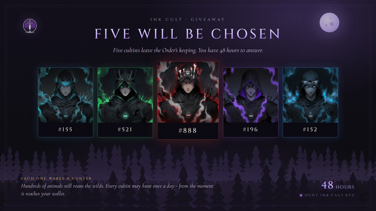 CloudquestASIA's tweet photo. GIVEAWAY 5x INKCULT NFT 

→ https://t.co/y82mhSzdHI

1,000 hooded cultists bound by ink on @inkonchain .
You have knelt. You have bled black. The ink remembers who answered.

Complete the quest. Ends in 24h. https://t.co/SGLlmT6T8S